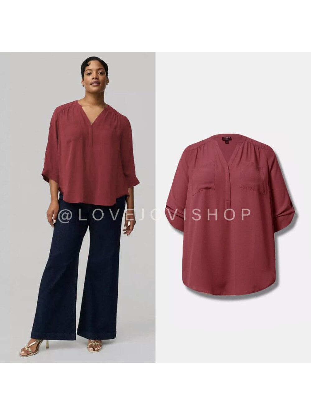 Curvy | Torrid Rose Pullover Blouse | Warm Red | Henley Top Bottom | NWT